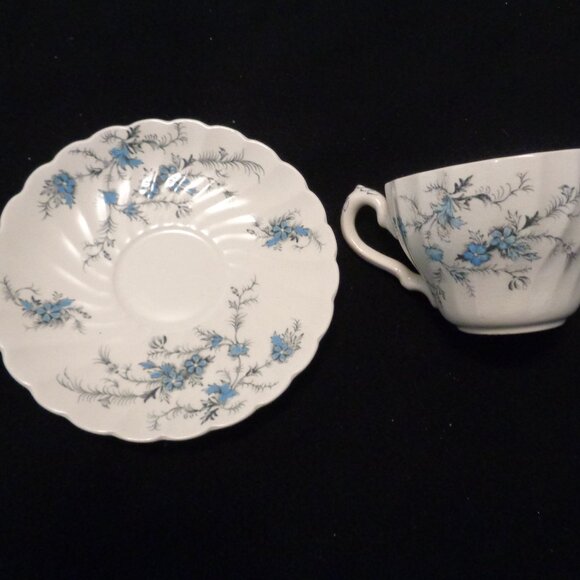 VINTAGE ENGLISH STYLED FLORALS BLUE & WHITE CUP N SAUCER BY MYOTT - Picture 9 of 10